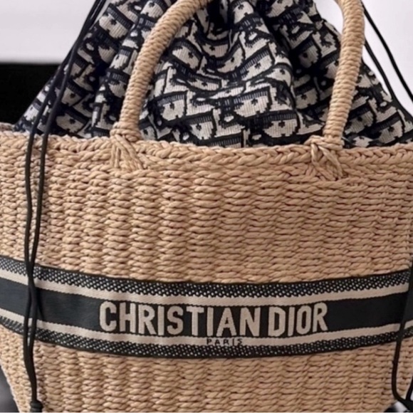 Beige Woven Tote with Black Logo Band - Picture 4 of 4